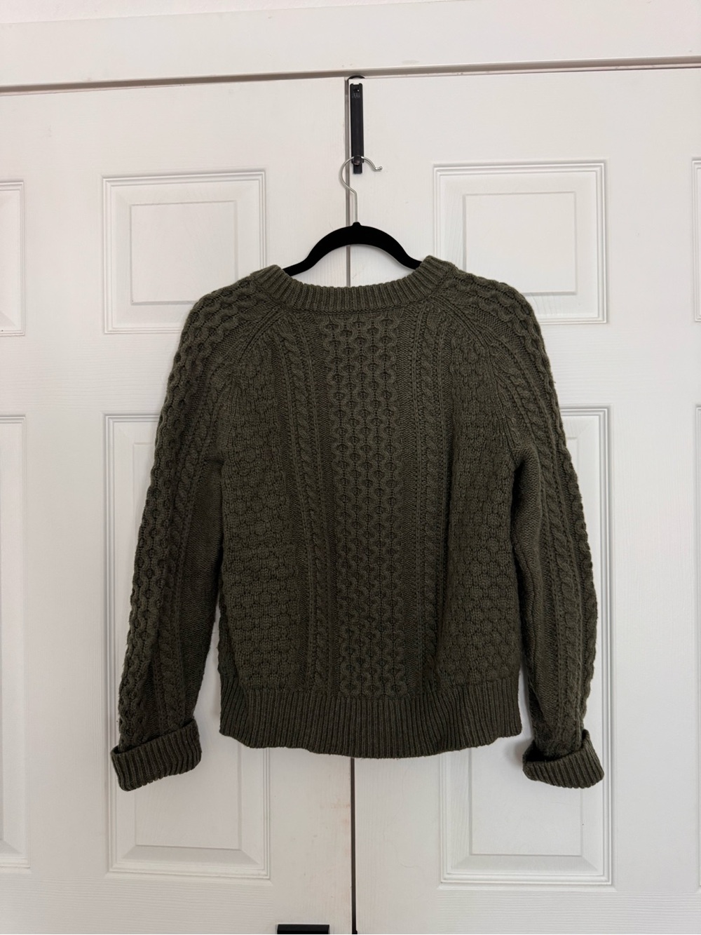 J. Crew Olive Cable-Knit Crewneck Sweater